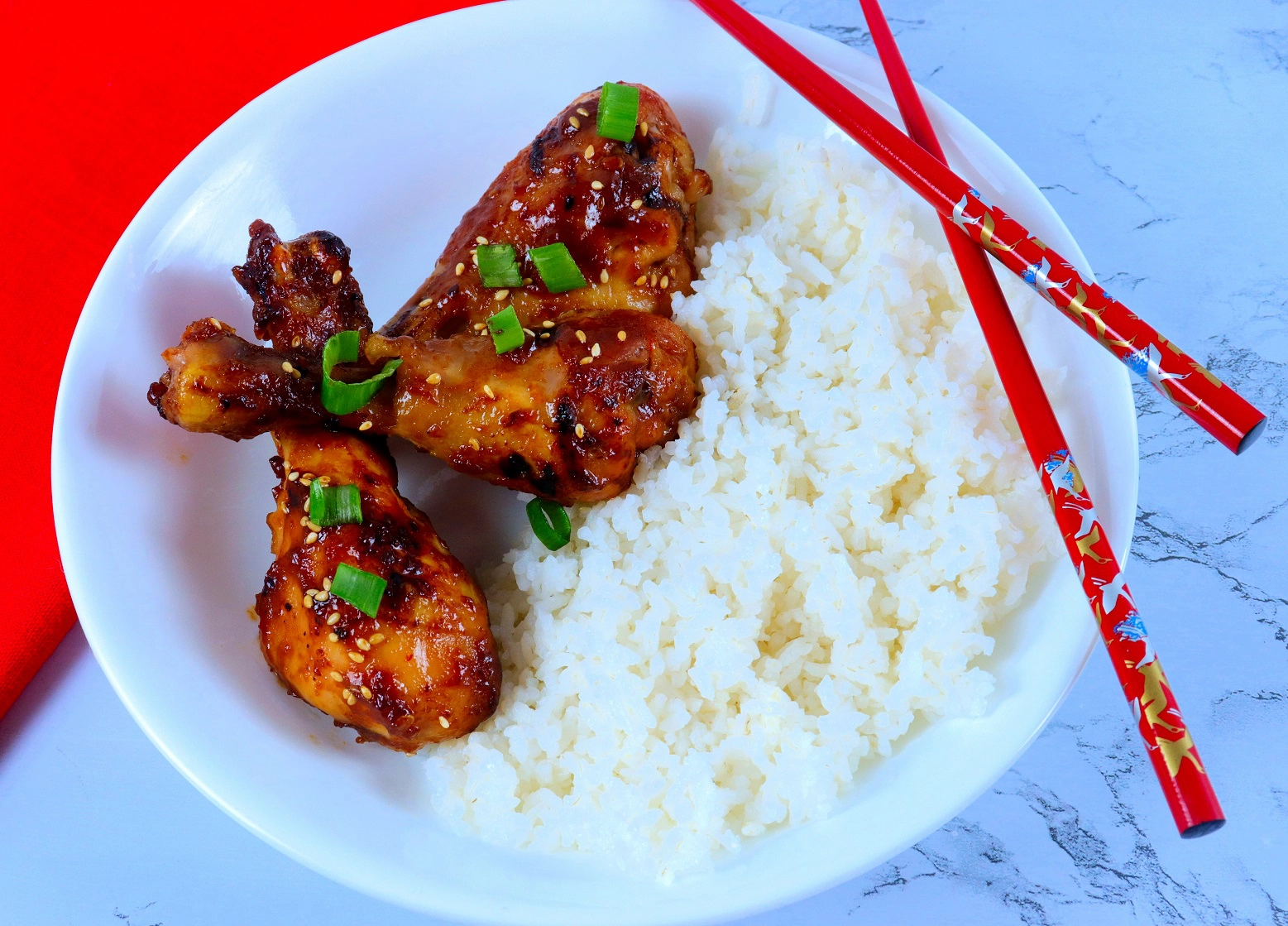 Asian Glazed Drumsticks with Rice