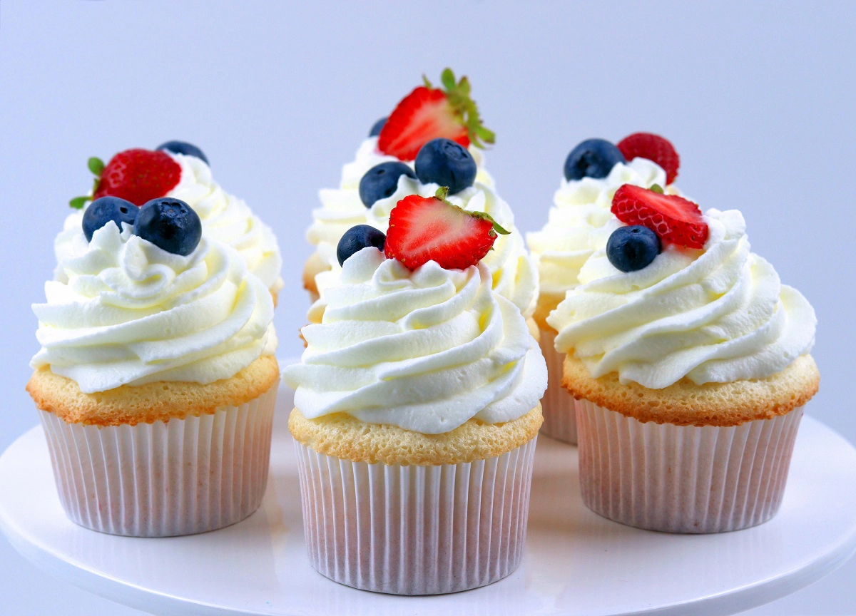 Angel Food Cupcakes with Whipped Cream and Berries