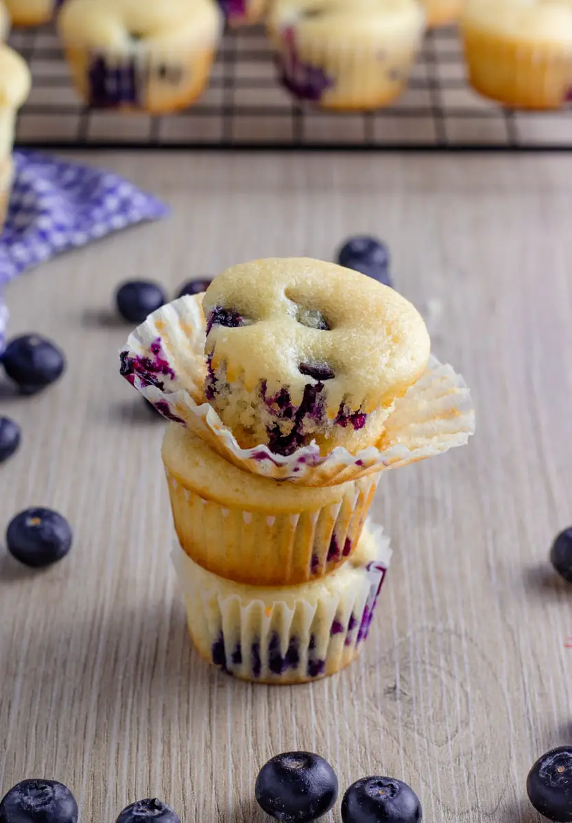 Mini Blueberry Muffins Stacked