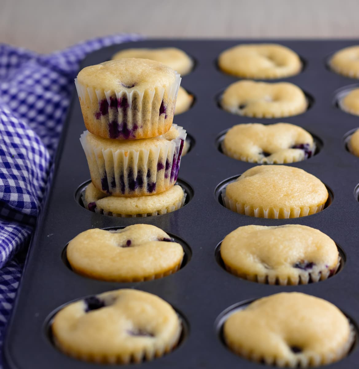 Mini Blueberry Muffins in Mini Muffin Pan Baked