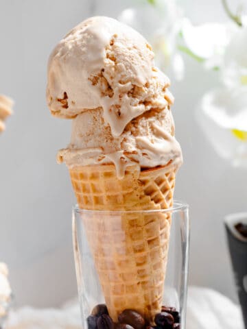 Coffee ice cream in cone
