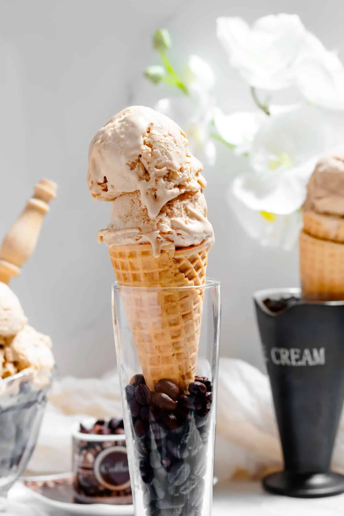 coffee ice cream in ice cream cone
