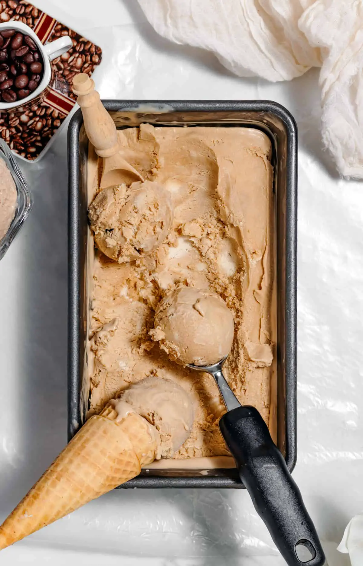 Scooping ice cream from loaf pan