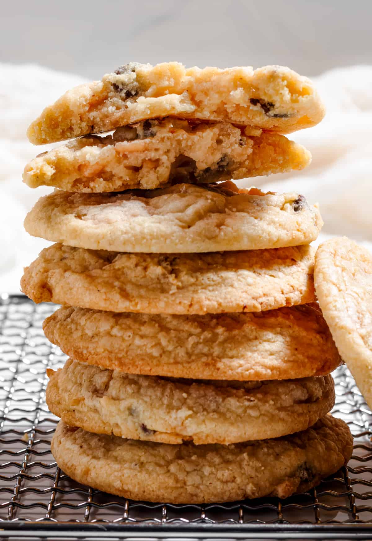 toffee cookies stacked with half cookie on top