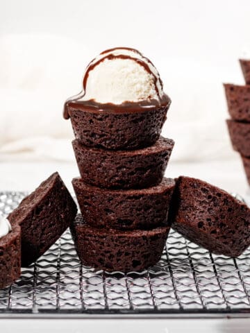brownie bites stacked with ice cream