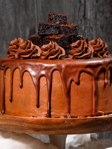 brownie cake with whipped chocolate ganache frosting