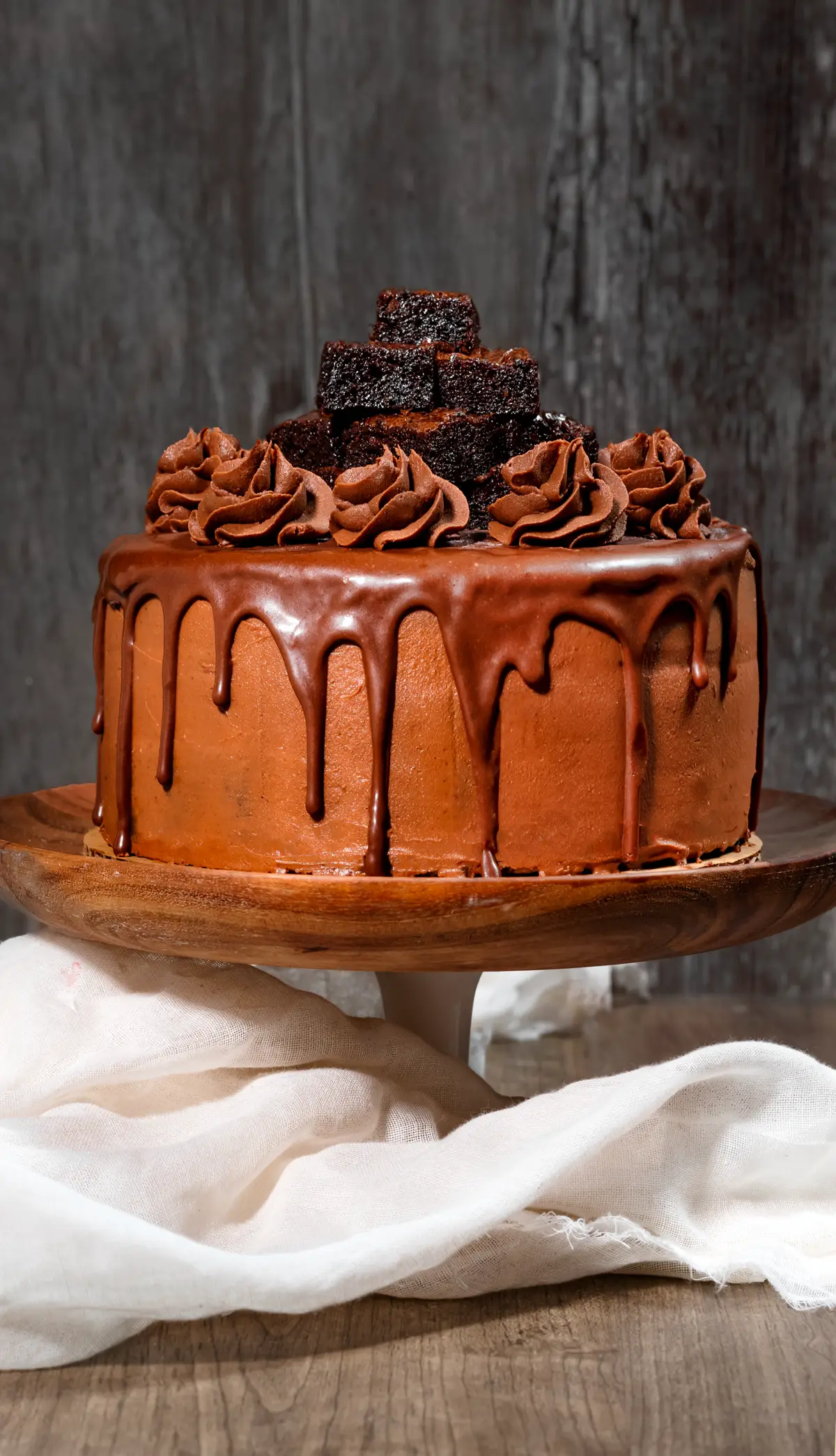 chocolate brownie cake with whipped chocolate ganache