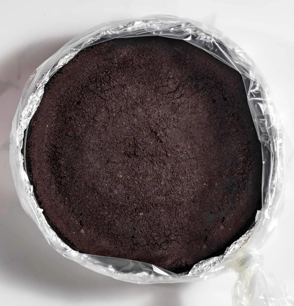 chocolate espresso crust in springform pan