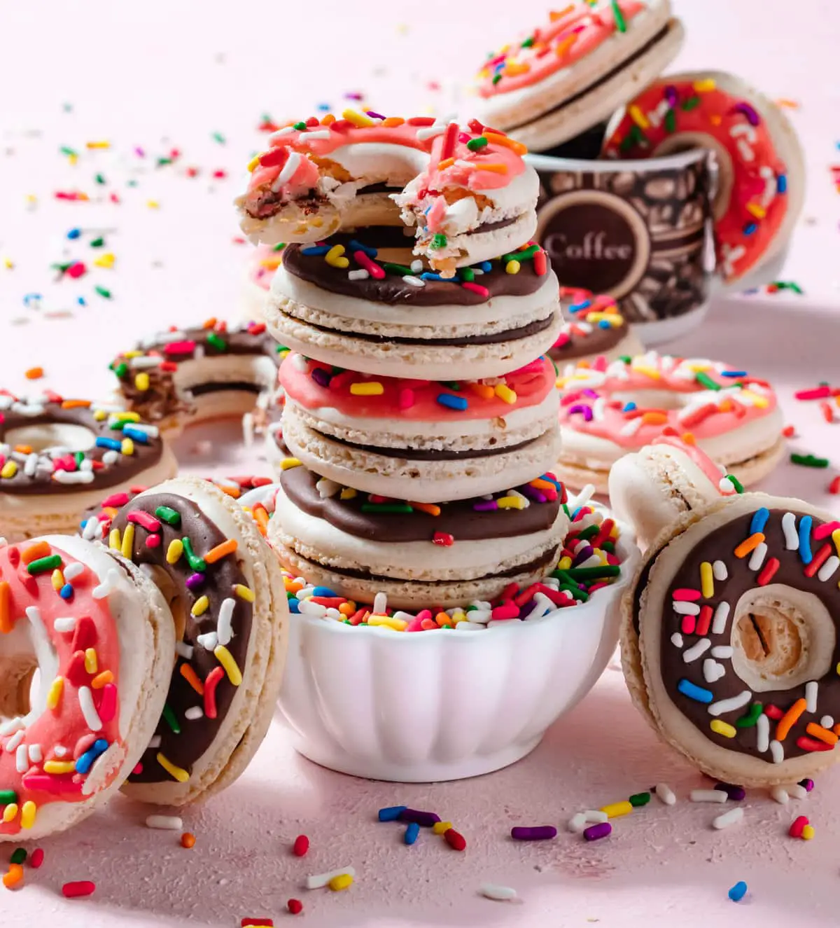 donut macarons with sprinkles