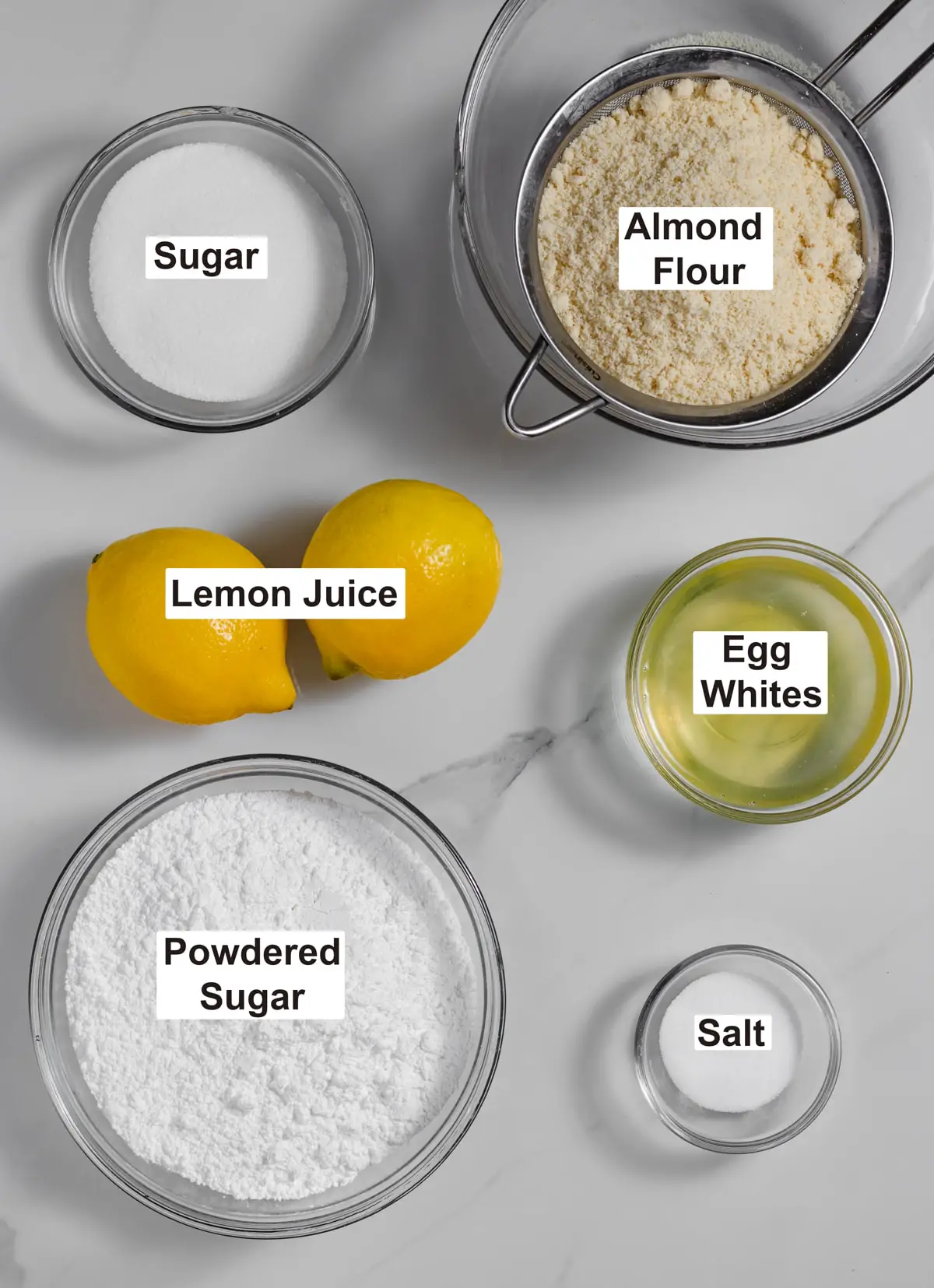 ingredients for lemon macaron shells