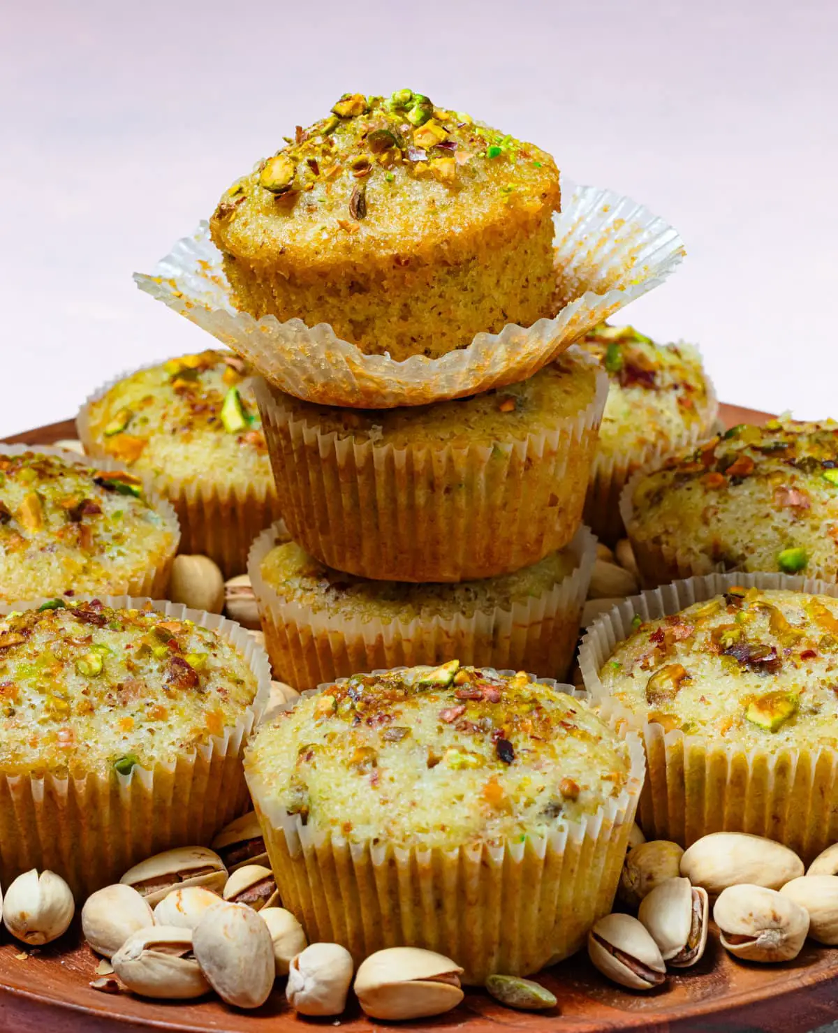 pistachio muffins stacked