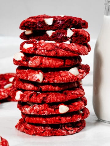 red velvet cake mix cookies stacked