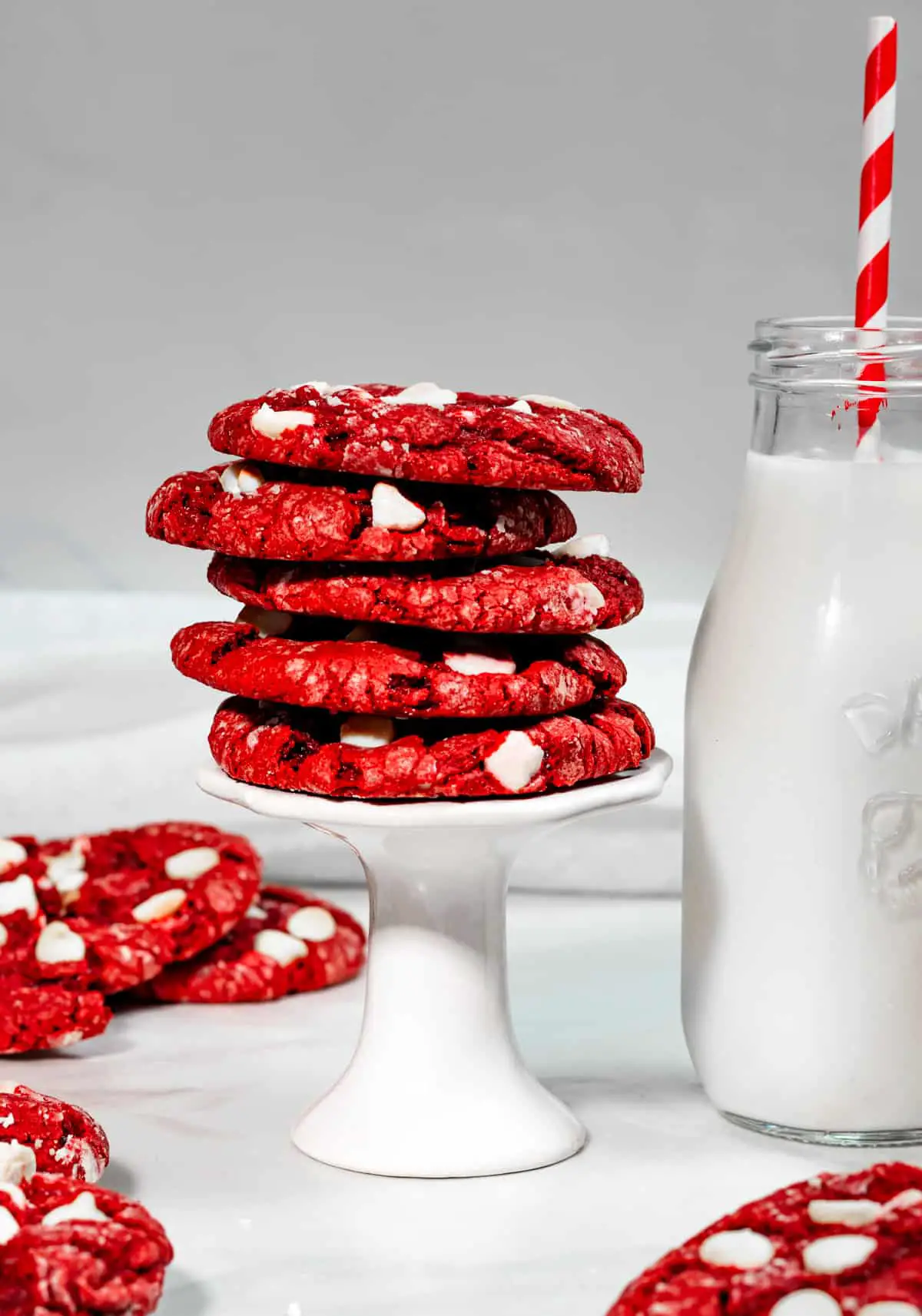 red velvet cake mix cookies on stand