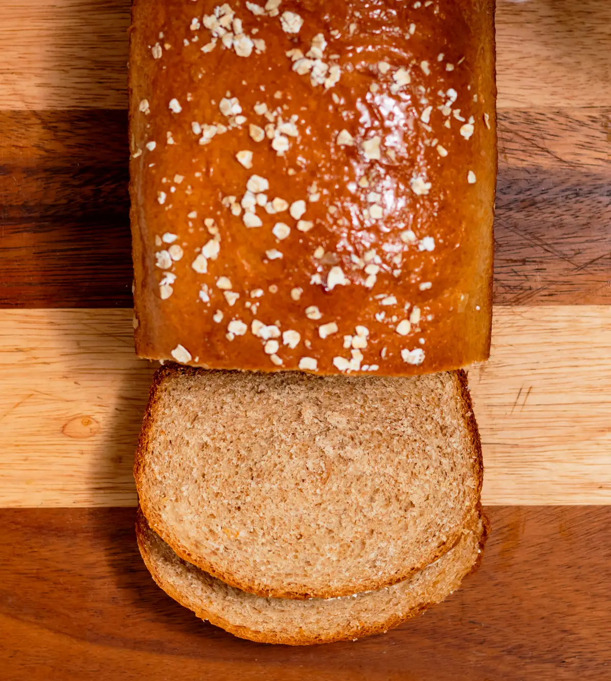 overhead sliced honey wheat bread